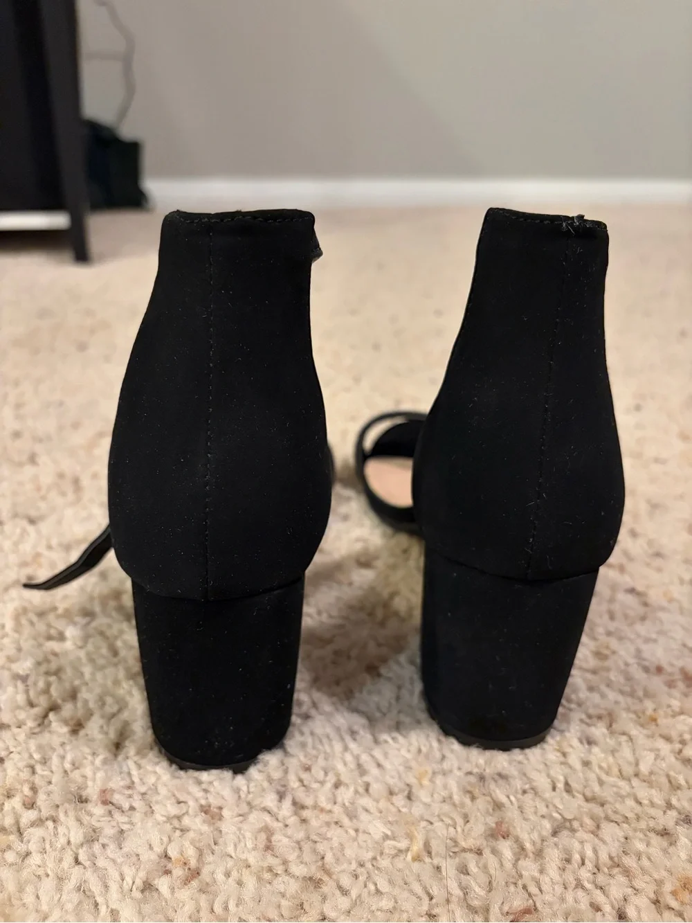 TOP Moda Black Ankle-Strap Heels with Rhinestone Front Band